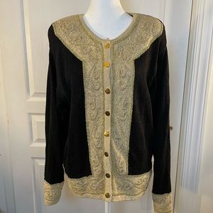 Beautiful Dressbarn Black and Gold Beaded Cardigan Sweater. Size L